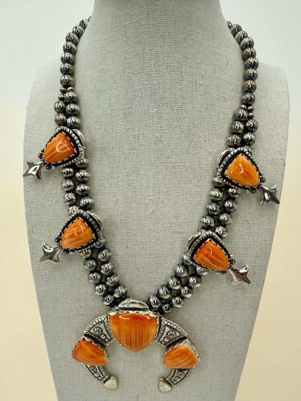 Carolyn Pollack Relios 925 Spiny Oyster Squash Blossom Necklace 18”-20” 131 gram - Picture 9 of 17